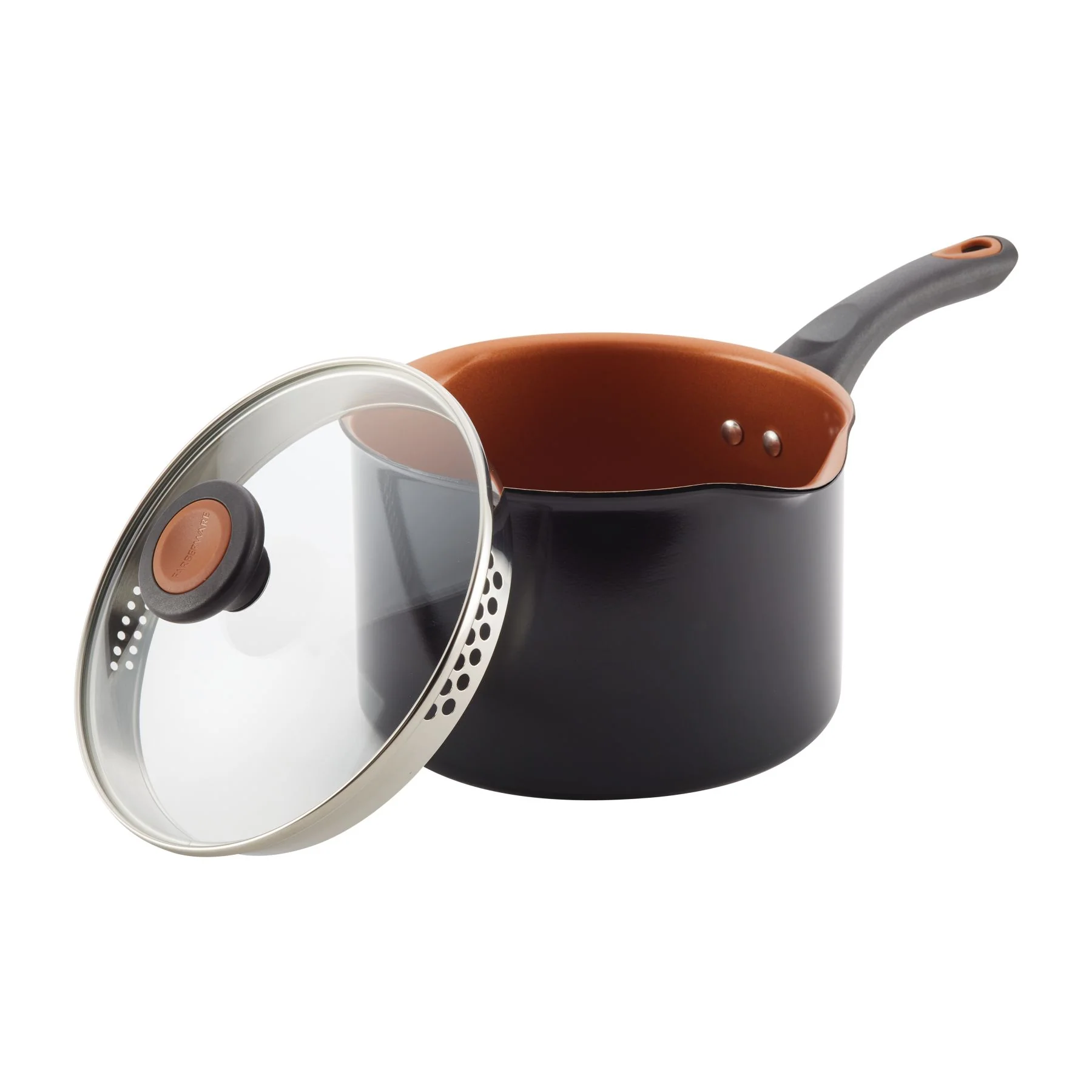 3-Quart Copper Ceramic Nonstick Straining Saucepan - Image 4