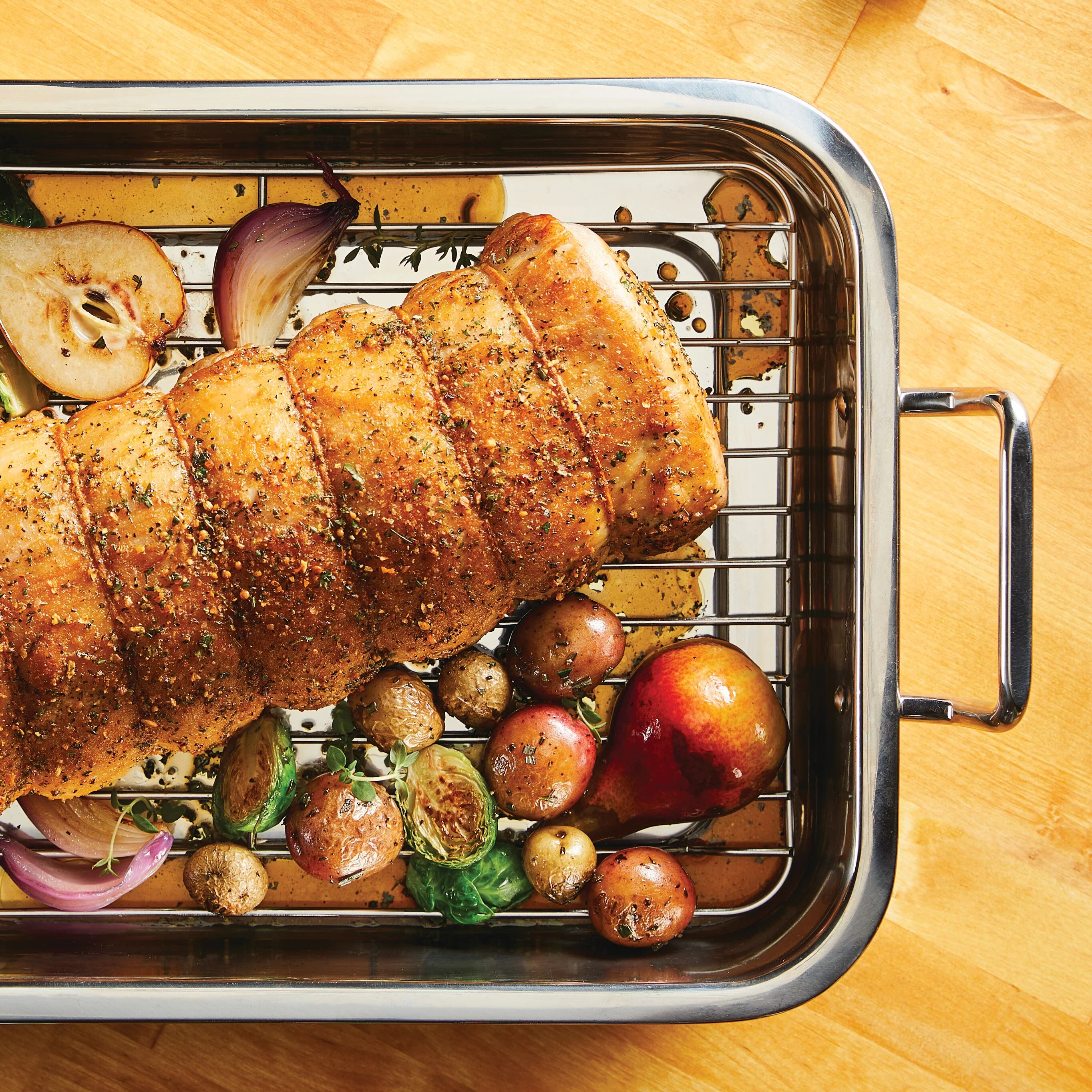 17" x 12.25" Stainless Steel Roaster with Rack - Image 3